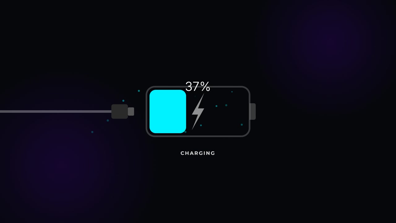 パーセンテージ増加を表示するデジタルバッテリー充電アニメーション