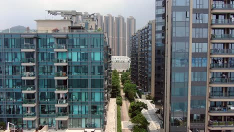 Mega-residential-buildings-in-downtown-Hong-Kong,-Aerial-view