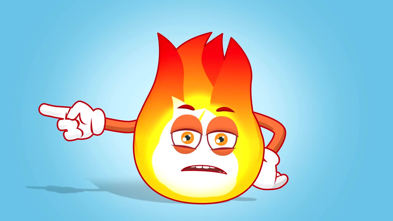 만화 불꽃 불행한 얼굴 애니메이션 알파 매트와 함께 왼쪽 포인터