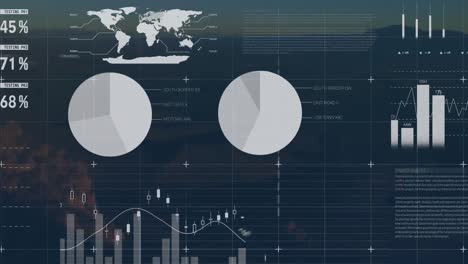 Animación-Del-Procesamiento-De-Datos-Estadísticos-Sobre-La-Red-Grid-Frente-A-La-Vista-Aérea-De-Las-Montañas.