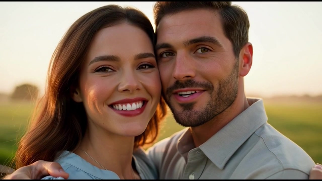 Casal Jovem Abraçando-se em uma Plataforma de Trem Rural ao Pôr do Sol