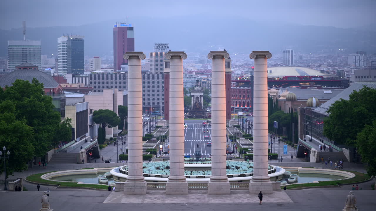 The Magic Fountain of Montjuic in Barcelona, Spain in the evening
