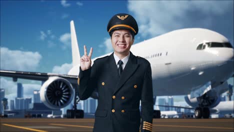piloto sonriendo y gestando
