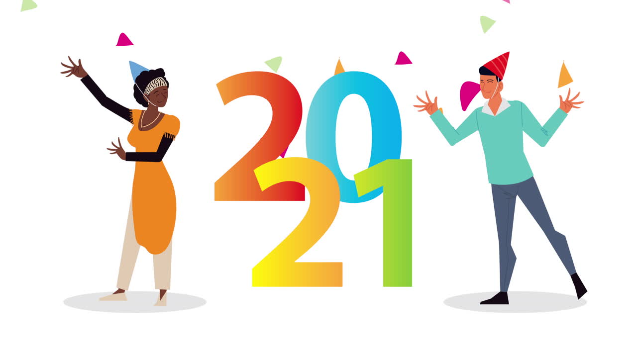 personas diversas celebrando el año nuevo 2021