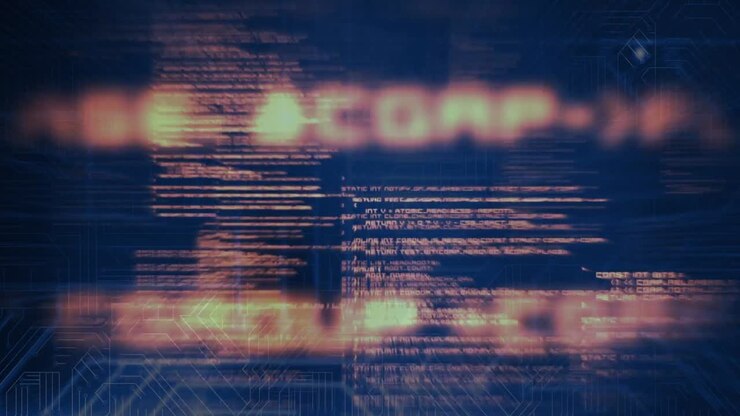 Animation of data processing on blue background