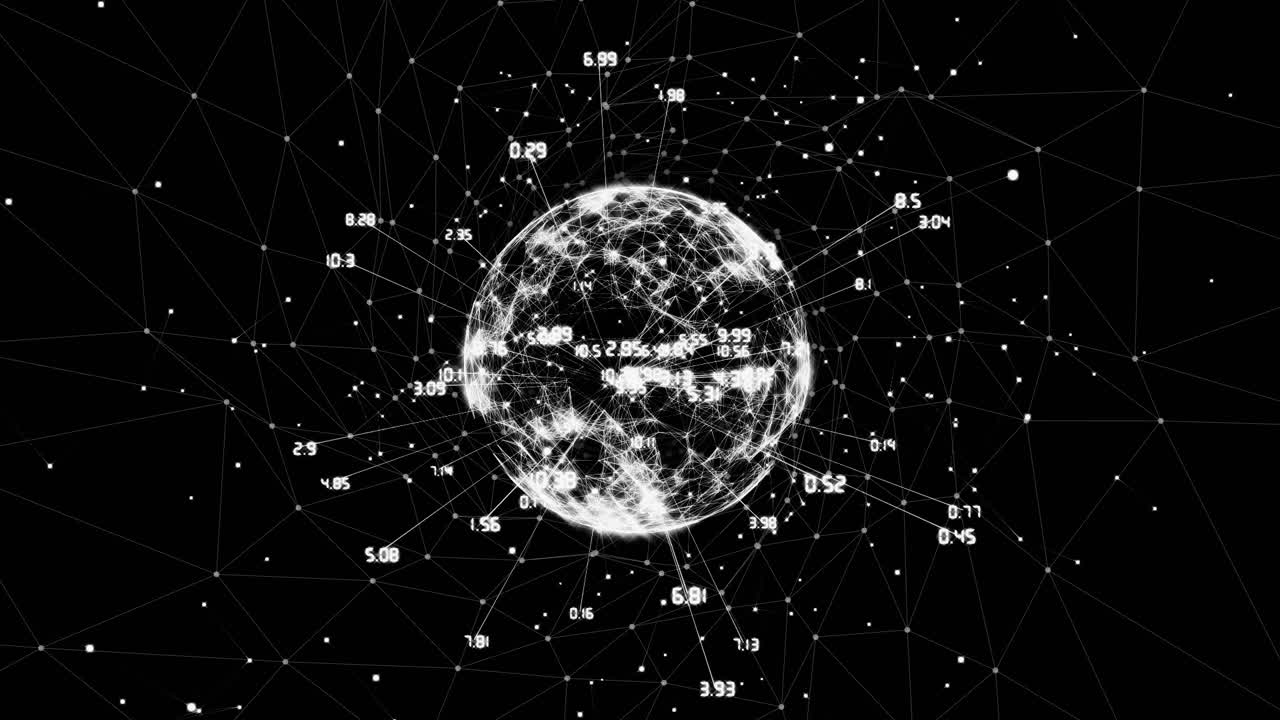 연결과 6g로 만든 세계로 된 디지털 화면의 애니메이션