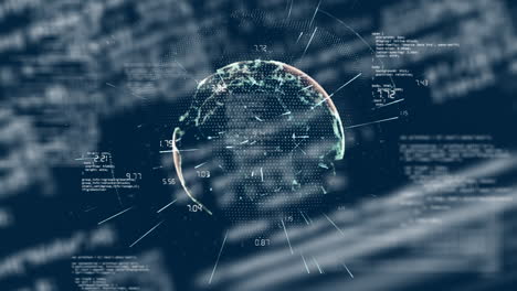 digital animation of globe of network of connections against data processing on blue background