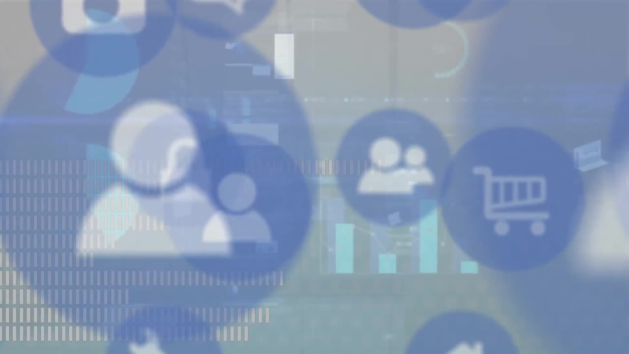Animation af ikoner over finansiel databehandling på grå baggrund