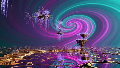 floating islands in a colorful spiral landscape