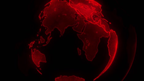 digital red planet of earth. rotating globe with shining continents. 3d animation with digital earth and particles. abstract global business concept
