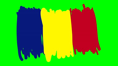 romania flag drawing on green screen isolated whiteboard