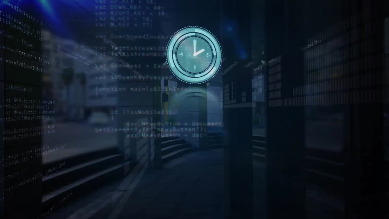 Animation of cityscape over data processing