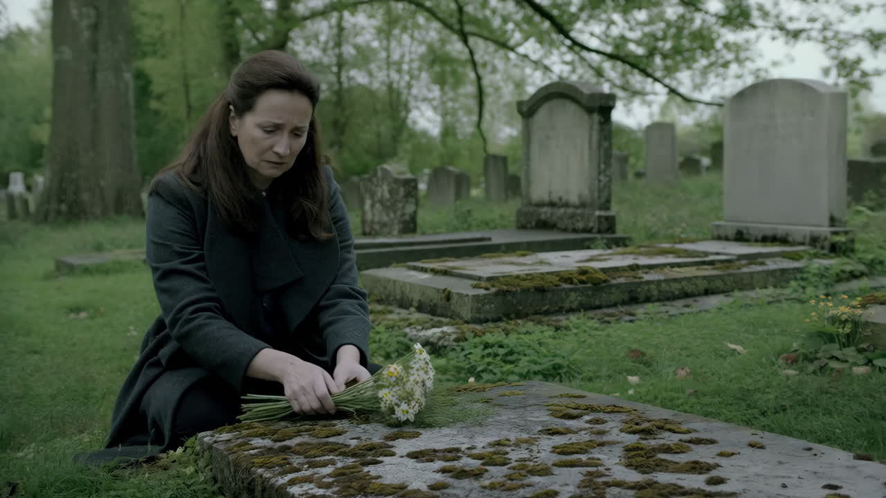Woman Mourning at Cemetery
