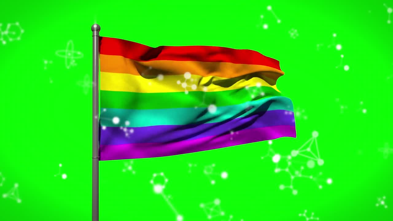 초록색 배경 위에 무지개  ⁇ 발의 애니메이션