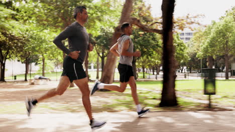 hombres, correr o parque al aire libre para atletas