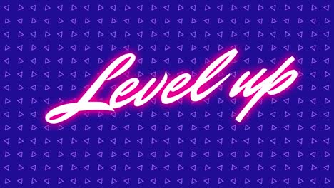 animation of level up text over triangles on blue background