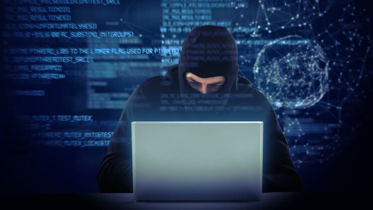 Composite video of hacker using laptop