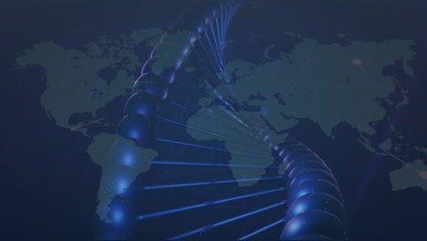 dna strand animation over world map background