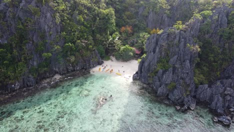 aerial vista: drone's eye view of miniloc island's enchanting small lagoon in el nido, philippines