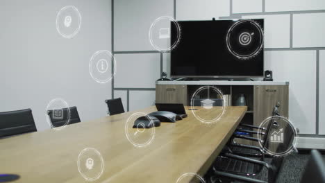animación de procesamiento de datos y iconos de ecología en la oficina