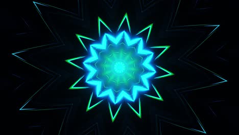 blue star with black background and blue light. kaleidoscope vj loop