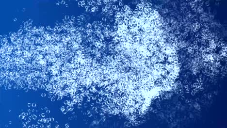 bubble ring falling quickly left corner spreading air bubbles 4k 3d green screen loop animation.
