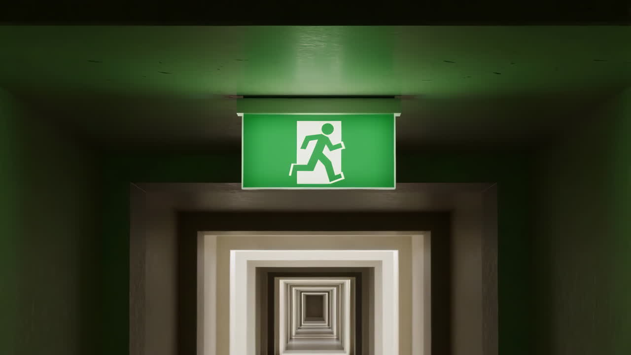 Emergency Exit Sign in an Infinite Hallway
