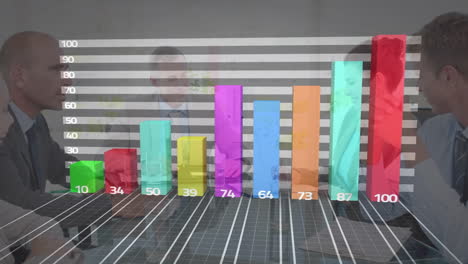 Animation of statistics and data processing over business meeting