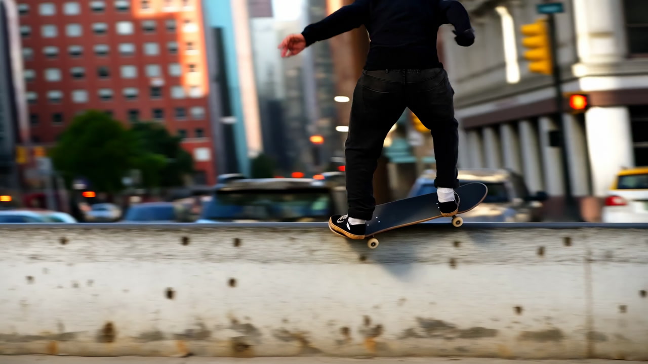 Skateboarder Executes a Board Slide on a City Street Ledge