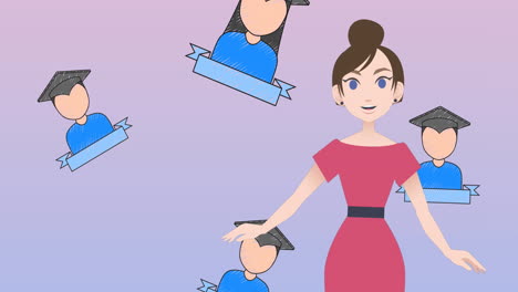 animación de una mujer hablando sobre los iconos de los estudiantes