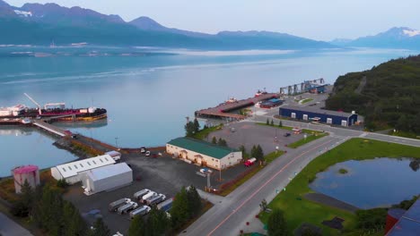 4k drone video of cruise port in valdez, alaska during sunny summer day