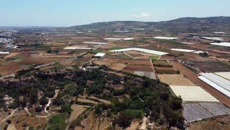 Drone shot of Maltese countryside and farmland