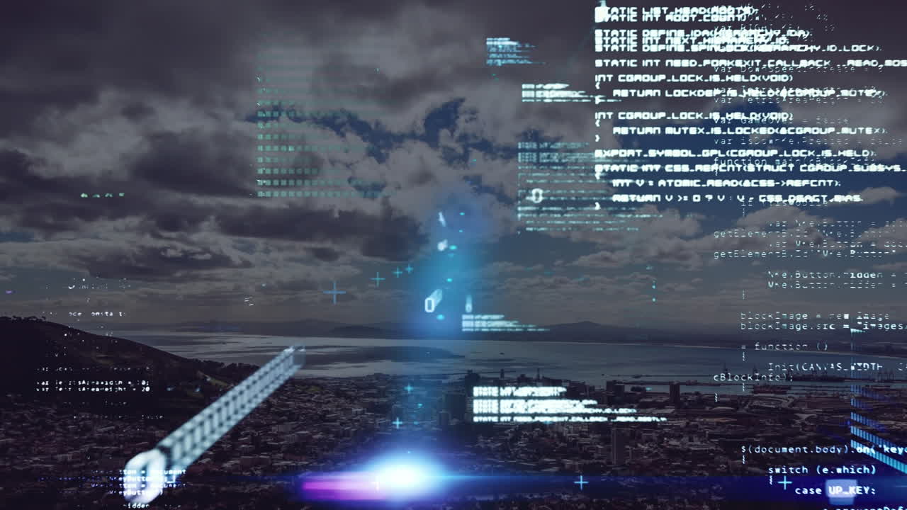 Animation of data processing over cityscape