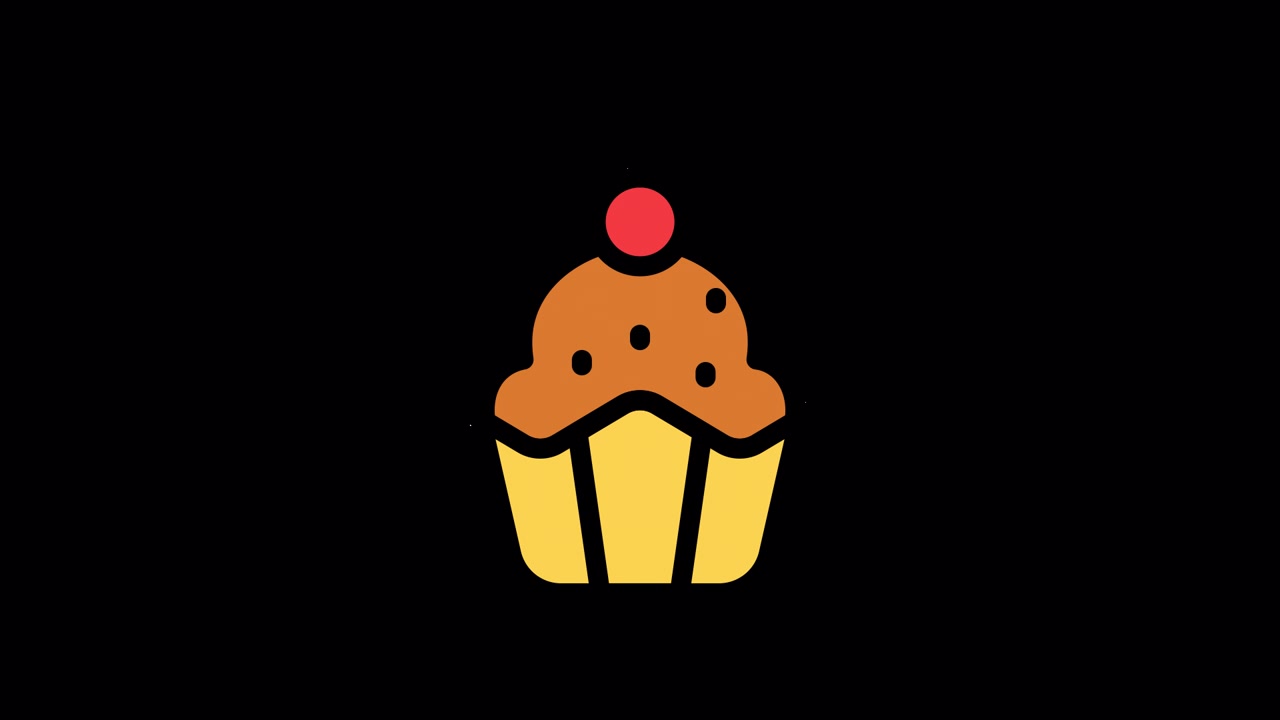 Icona animata di cupcake con ciliegina che cade