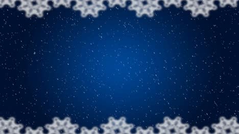 animación de la nieve cayendo contra la decoración del patrón de navidad en azul