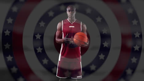 jugador de baloncesto contra estrellas en círculos giratorios
