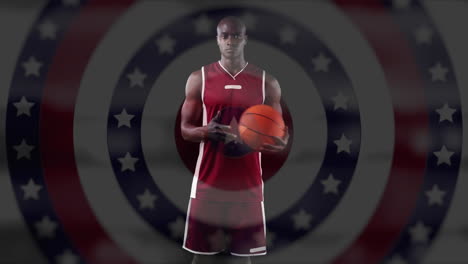 male basketball player against stars on spinning circles