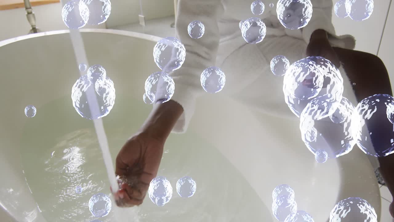 아프리카계 미국인 여성이 목욕을 하고 있는 버블 아이콘의 애니메이션