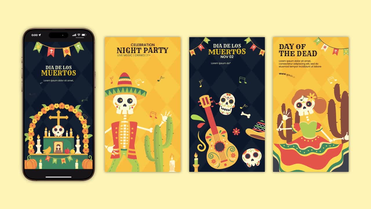 Colorful Dia de Los Muertos Stories Template
