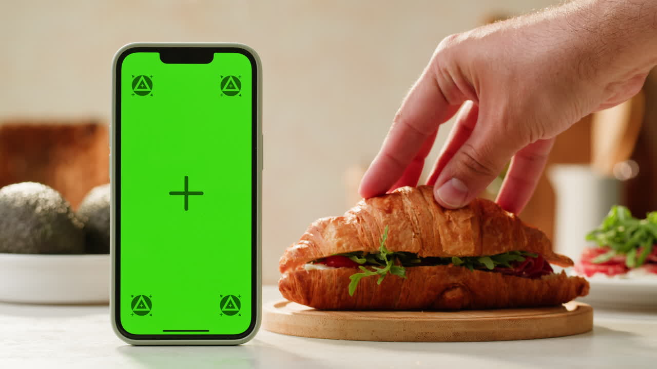 Croissant Sandwich and Green Screen Smartphone