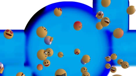 animación de iconos emoji flotando sobre un fondo azul