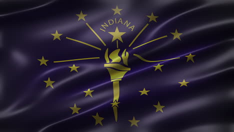 bandera de indiana, vista de fuente, cuadro completo, elegante, brillante, revoloteante, elegante textura sedosa, ondeando en el viento, animación realista de 4k cg, aspecto de película, sin problemas de bucle