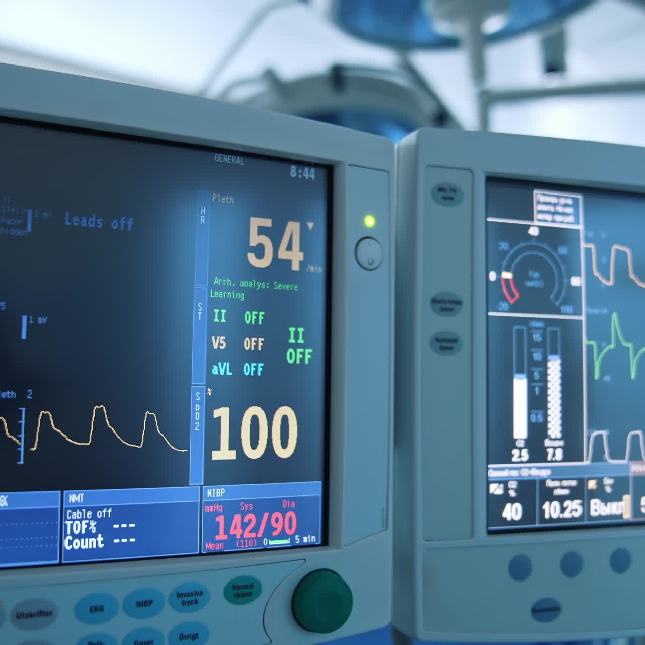 Emergency surgical professional device. Medical healthcare monitor working in surgery ward