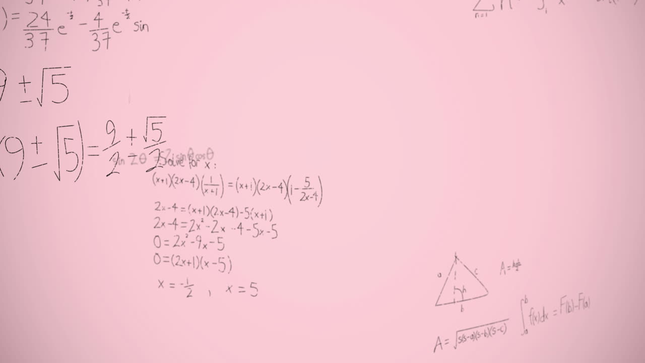 Animation of mathematical equations over pink background