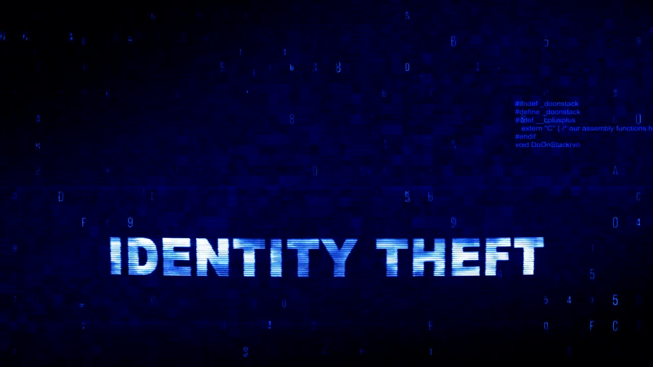 robo de identidad texto ruido digital sacudida glitch distorsión efecto error animación de bucle.