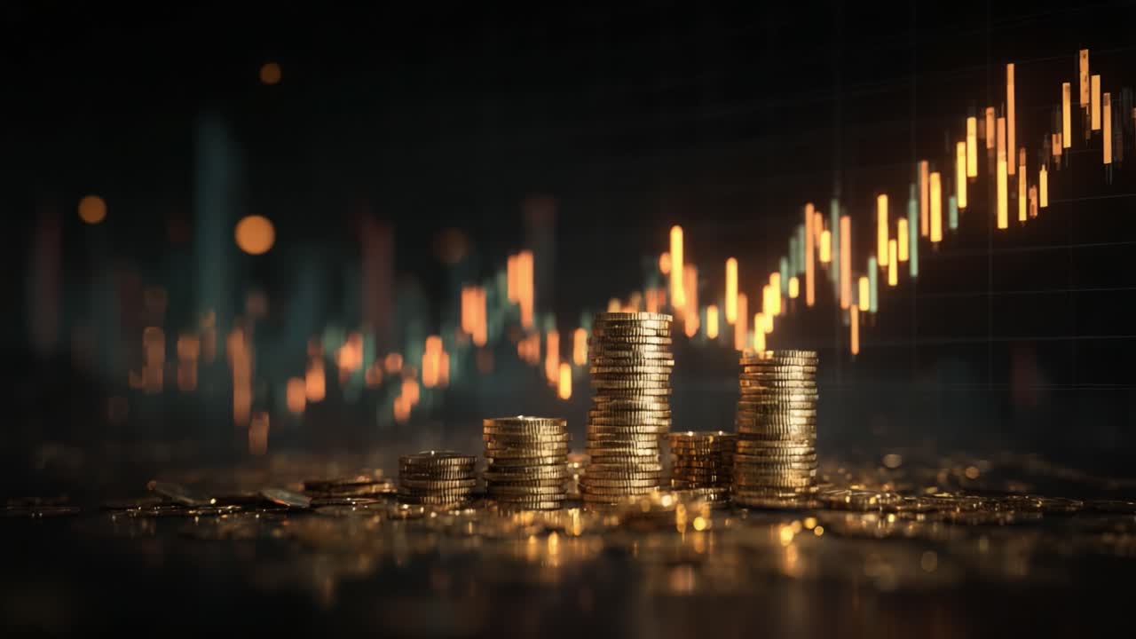 A Glimpse into Financial Growth: Stacked Coins Reflecting Market Trends and Investment Opportunities in a Digital Economy