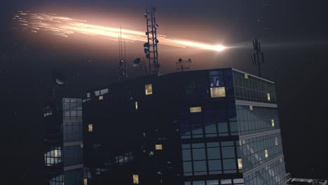 meteor strike over city