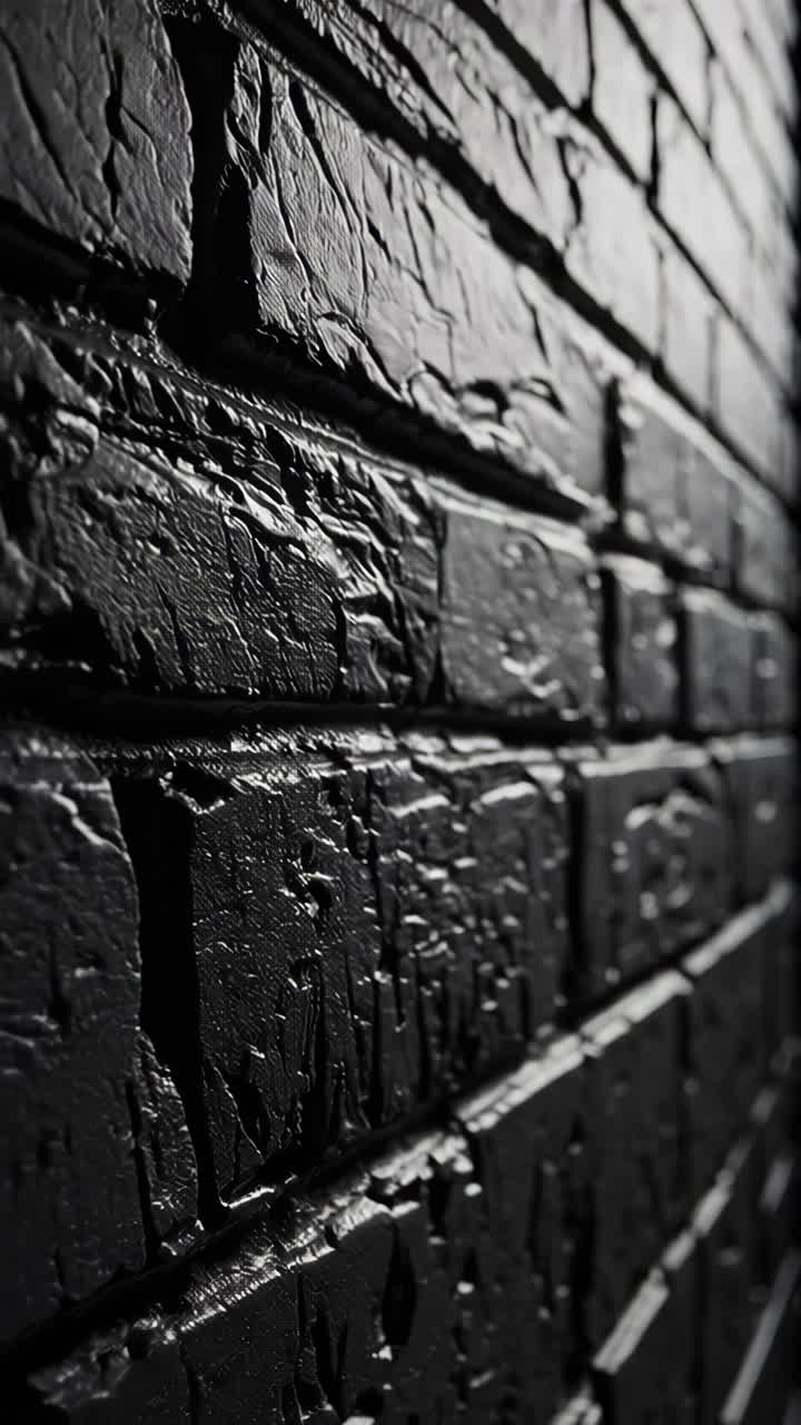 Close up view of a black painted brick wall