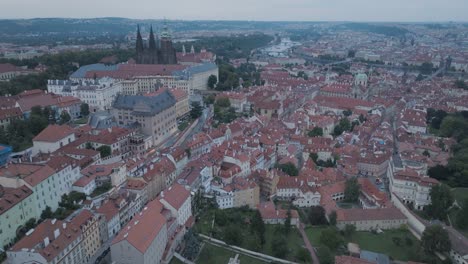 aerial drone shot prague castle mala strana czech republic cloudy sunset