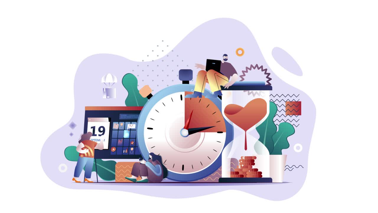 Premium stock video - Time management flat 2d animation 4k
